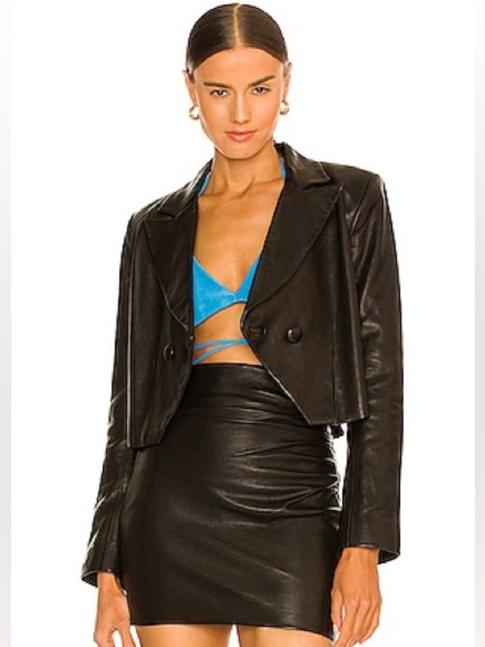 The Sei / Size 2 / S / Leather Crop Blazer in Black
